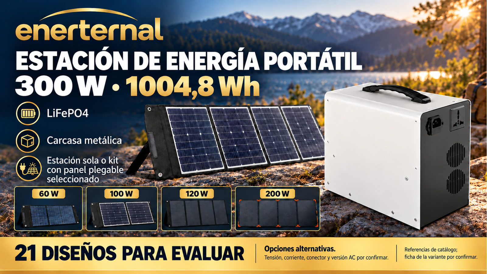 Composición ilustrativa de 300 W · 1004,8 Wh