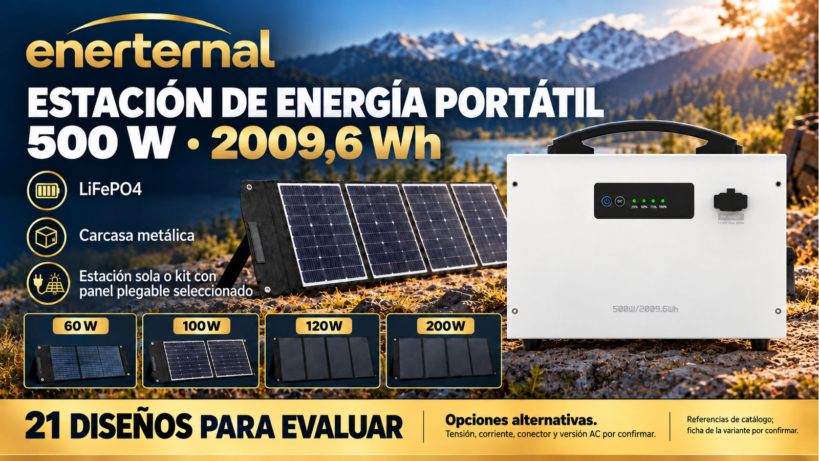 Composición ilustrativa de 500 W · 2009,6 Wh