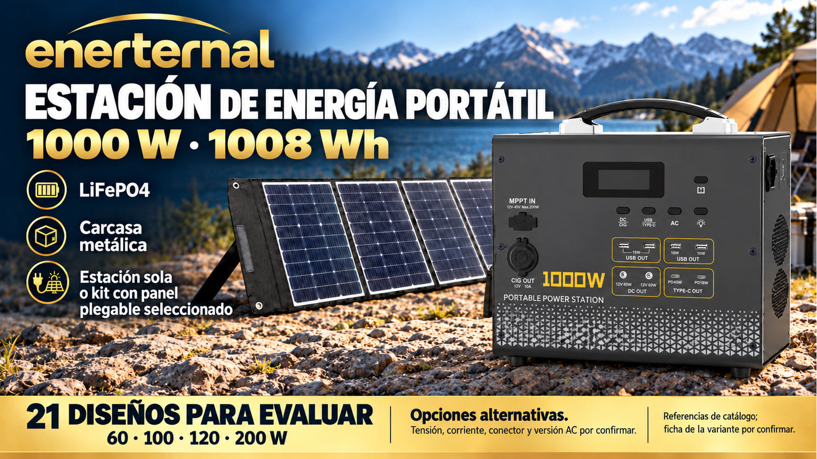 Composición ilustrativa de 1000 W · 1008 Wh