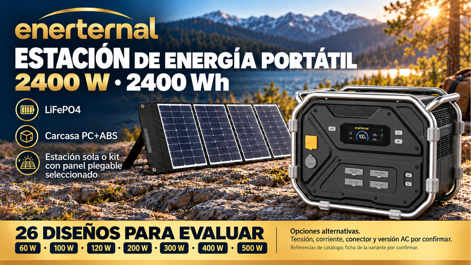 Composición ilustrativa de 2400 W · 2400 Wh
