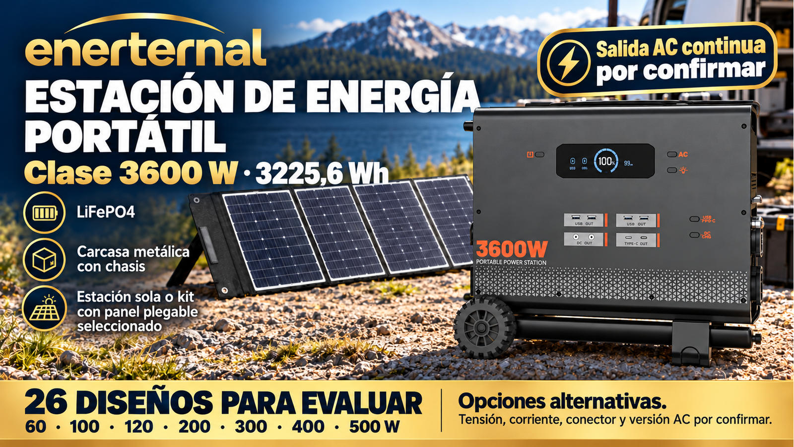 Composición ilustrativa de Clase 3600 W · 3225,6 Wh