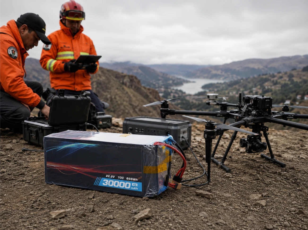 Dron de extinción de incendios en una misión de respuesta a emergencias