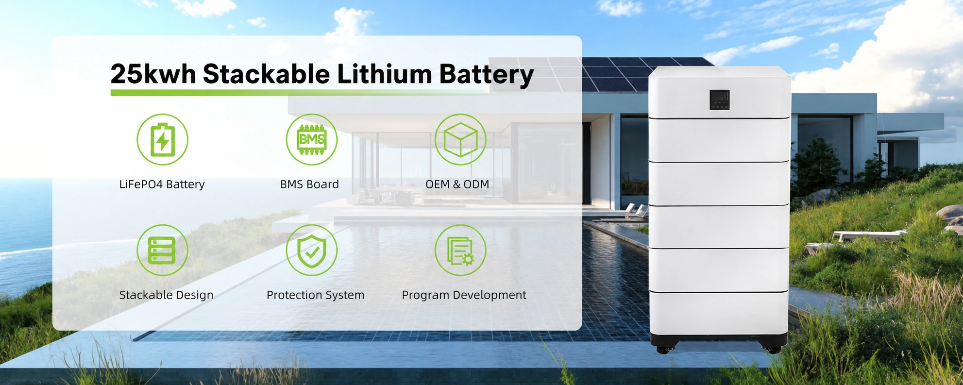Sistema apilable de almacenamiento de energía LiFePO4 de 5kW 25.6kWh