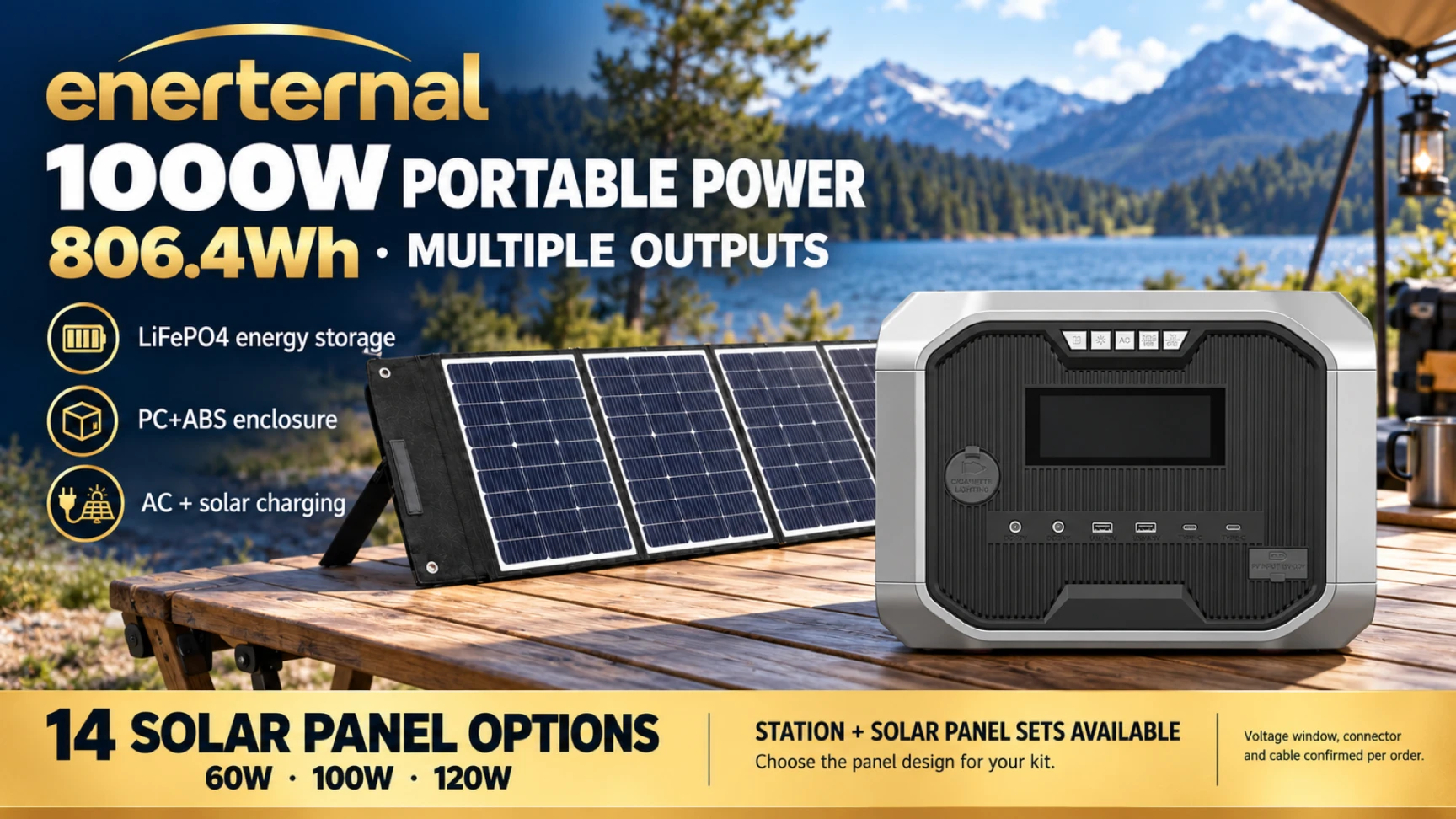 1000W / 806.4Wh Estación portátil PC+ABS: opciones de configuración del kit